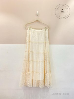 Saia Longa Renda Renner Off-White | Tam: M