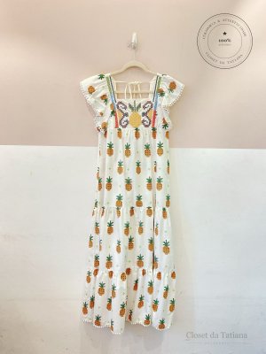 Vestido Midi Bordado Abacaxis Farm | Tam: P