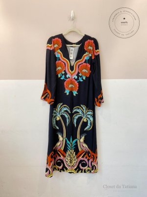Vestido Midi Estampado Farm Preto | Tam: P