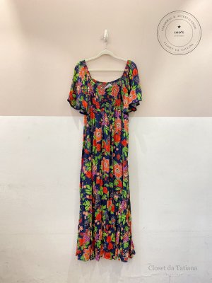 Vestido Midi Busto Lastéx Estampado Cantão | Tam: GG