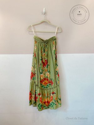 Saia Midi Floral Farm Verde | Tam: PP