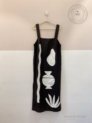 Vestido Midi Bordados Wai Wai + Betina Preto | Tam: M