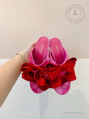 Sandália Veludo Laços Vermelhos Arezzo | Tam: 34