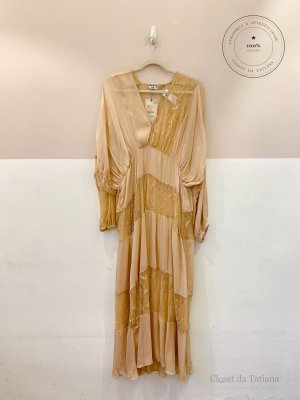 Vestido Longo Renda Zara Bege | Tam: M
