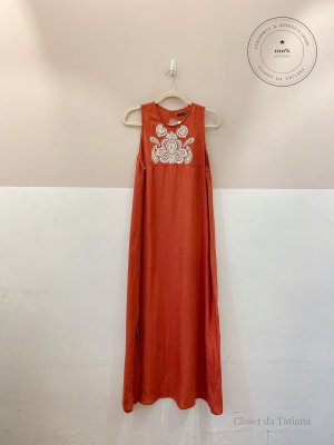 Vestido Midi Antigo Bordado Maria Filó Rosa | Tam: M