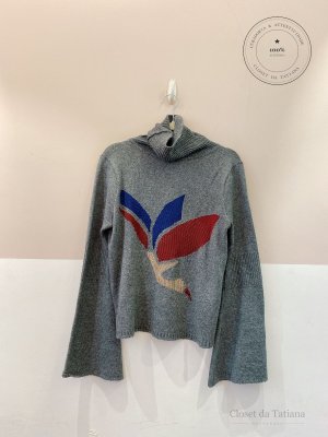 Casaco Lã Estampado Maria Filó Cinza | Tam: G