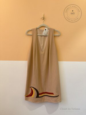 Vestido Curto Aplicação Cris Barros Bege | Tam: M