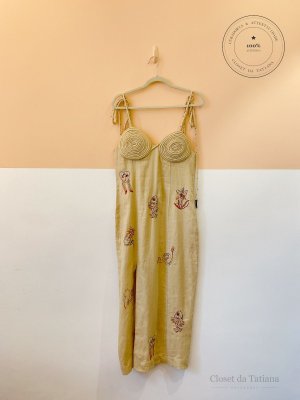 Vestido Bordados Busto Farm Bege | Tam: M