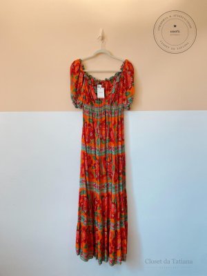 Vestido Midi Floral Farm Laranja | Tam: G