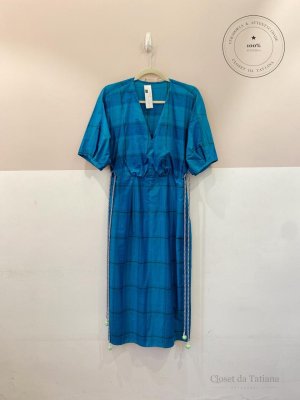 Vestido Midi Xadrez Cris Barros Azul | Tam: M