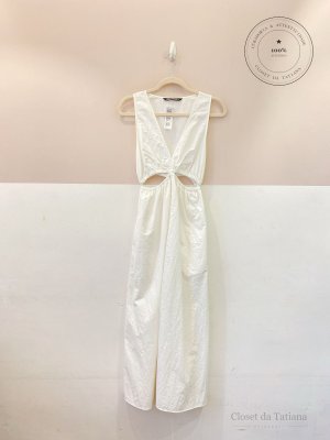Vestido Midi Recortes Zara Off-White | Tam: P