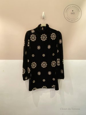 Vestido Curto Veludo Bordado Zara | Tam: P