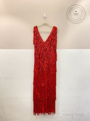 Vestido Narcisa Paetês Silvio Cruz Vermelho | Tam: 40