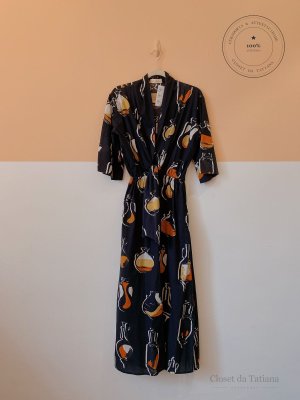 Vestido Midi Estampa Linnen Preto | Tam: 36