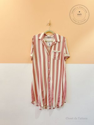 Pijama Vestido Malha Listras Rosas Mist | Tam: G