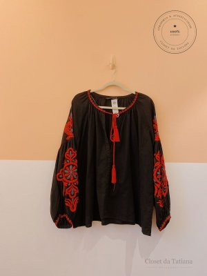 Bata Bordados Zara Preta | Tam: G