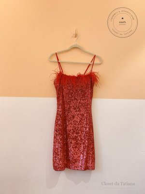 Vestido Curto Brilhos Franjas Amissima Rosa | Tam: P