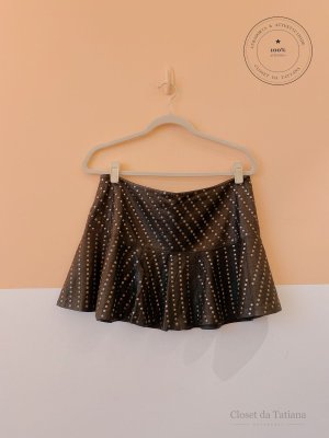 Saia Curta Tachas Couro Animale Preta | Tam: M