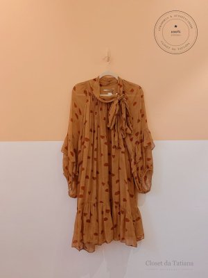 Vestido Fluído Bocas Open Marrom | Tam: GG
