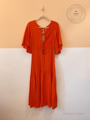 Vestido Decote Mangas - Laranja