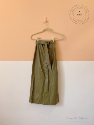 Saia Midi Couro Fake Renner Verde | Tam: PP