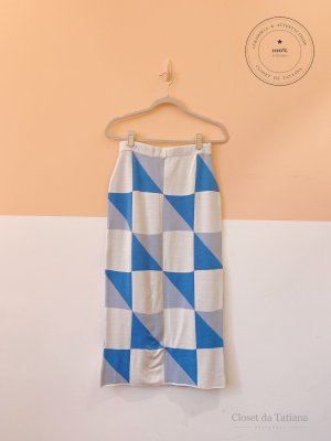 Saia Midi Tricot Estampa Azul | Tam: P