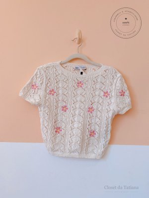 Blusa Tricot Flores Bordadas Zara | Tam: P