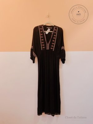 Vestido Midi Bordados Maria Filó Preto | Tam: P