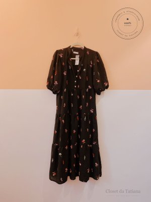 Vestido Flores Bordadas Ideologic Preto | Tam: M