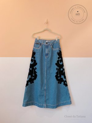 Saia Jeans Bordado Lança Perfume | Tam: 36