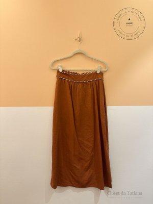 Saia Midi Pesponto Marrom | Tam: P