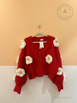 Casaco Tricot Flores Mom Pwr Vermelho | Tam: P