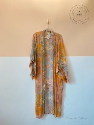 Kimono Estampado Fios Metalicos Farm | Tam: PP