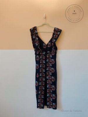 Vestido Midi Marinho Bordado Cris Barros | Tam: 38