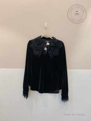 Blusa Veludo Renda Denise Valadares Preta | Tam: M