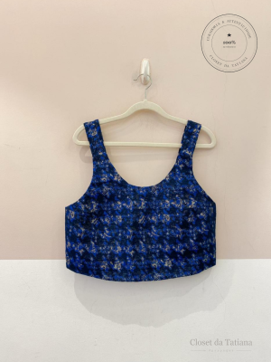 Cropped Tecido Brocado A. Niemeyer Azul | Tam: P