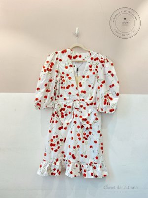 Vestido Midi Cerejas Branco | Tam: M