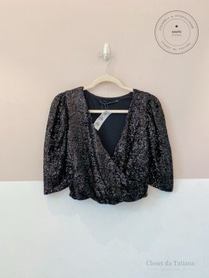 Cropped Paetês Eva Preto | Tam: 38