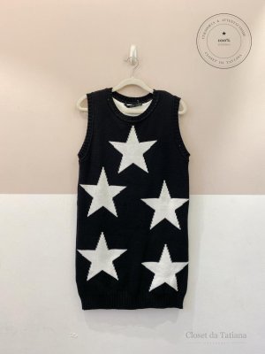 Colete Tricot Alongado Estrelas Eva | Tam: P