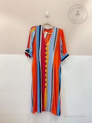 Vestido Midi Listrado Shoulder | Tam: 42