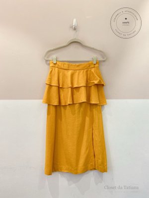 Saia Midi Mostarda Peplum By Nv | Tam: 36