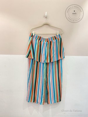 Saia Midi Seda Listrada Peplum Mixed | Tam: 44