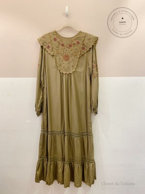 Vestido Gola Bordada Zara Verde | Tam: G