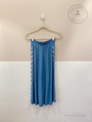 Saia Elástico Bordados Maria Filó Azul | Tam: P