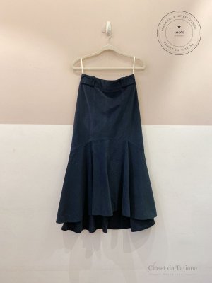 Saia Midi Marinho Veludo Cris Barros Azul | Tam: 36