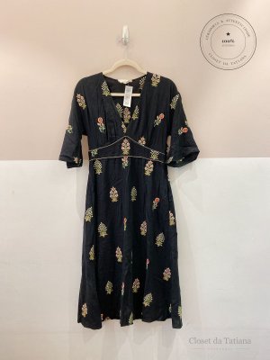 Vestido Midi Bordado Cris Barros Preto | Tam: 36