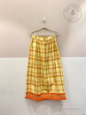 Saia Midi Barra Franja Allmost Vintage Amarela | Tam: 36