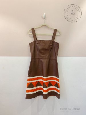 Vestido Curto Couro Dani Bernardes Marrom | Tam: PP