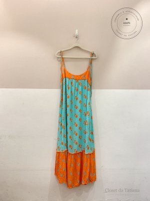 Vestido Midi Água E Lranja Maria Filó Verde | Tam: P