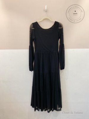 Vestido Midi Tule Maria Filó Preto | Tam: P